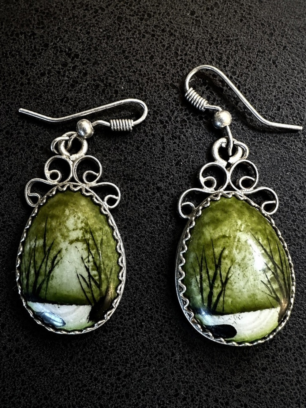 Russian Finift artisanal hand-painted enamel earrings